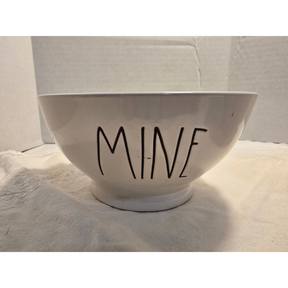 Rae Dunn MINE Ceramic Bowl White Black Lettering Artisan Collection by Magenta‎
